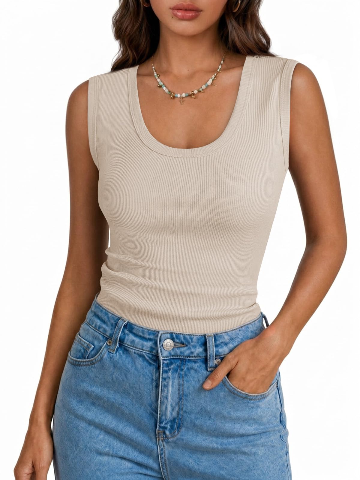 Yousify Womens Tank Tops Ribbed Scoop Neck Summer Sleeveless Top Fitted Basic Tee Shirts Slim Tanks Casual Clothes 2026
