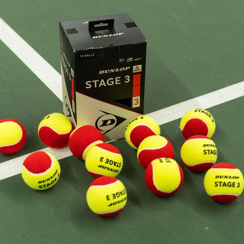 Dunlop Low Compression Training Tennis Balls (12 Ball Pack, Stage 3 (Red Dot))