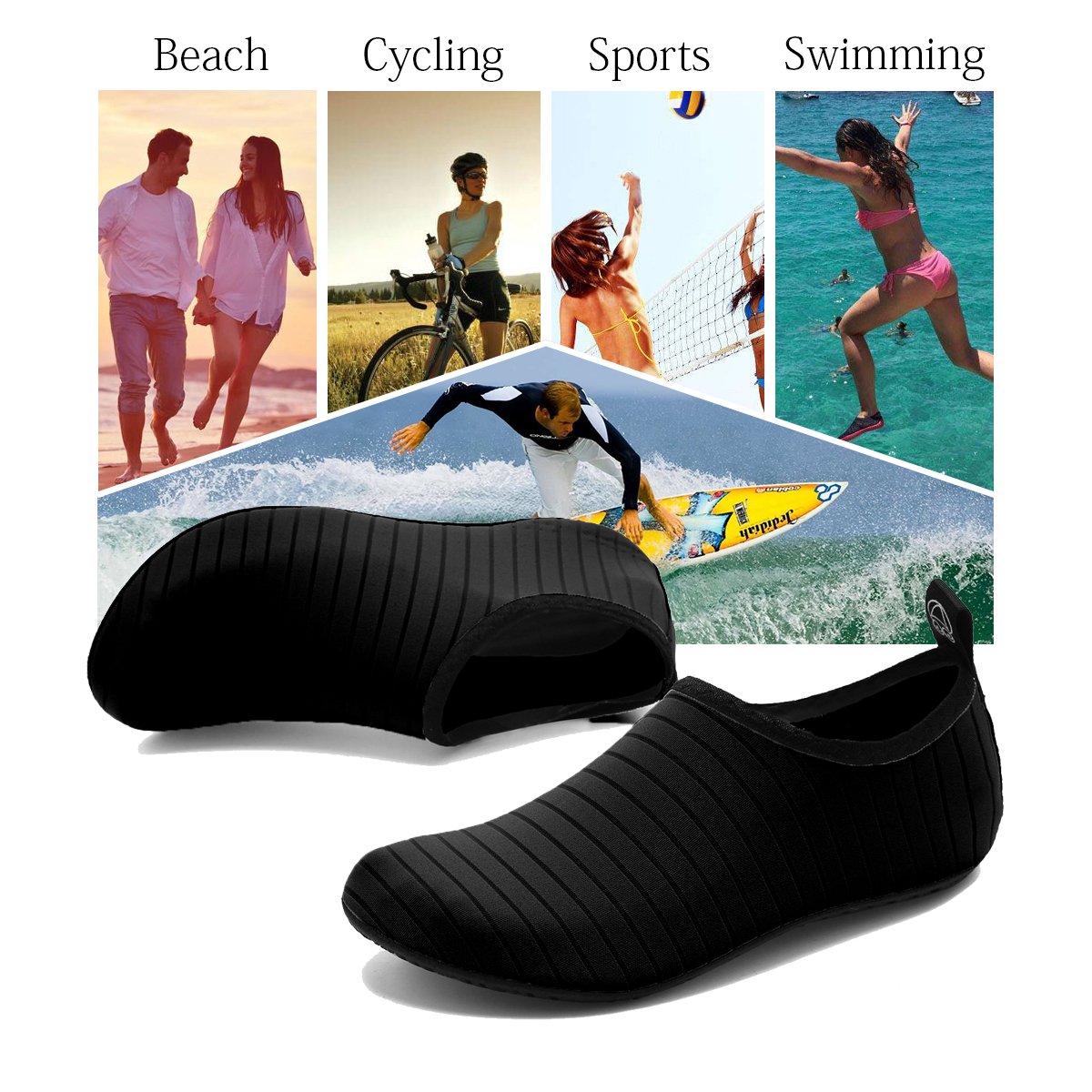 ANLUKE Water Shoes Barefoot Aqua Yoga Socks Quick-Dry Beach Swim Surf Shoes for Women Men Black/Solid 38/39