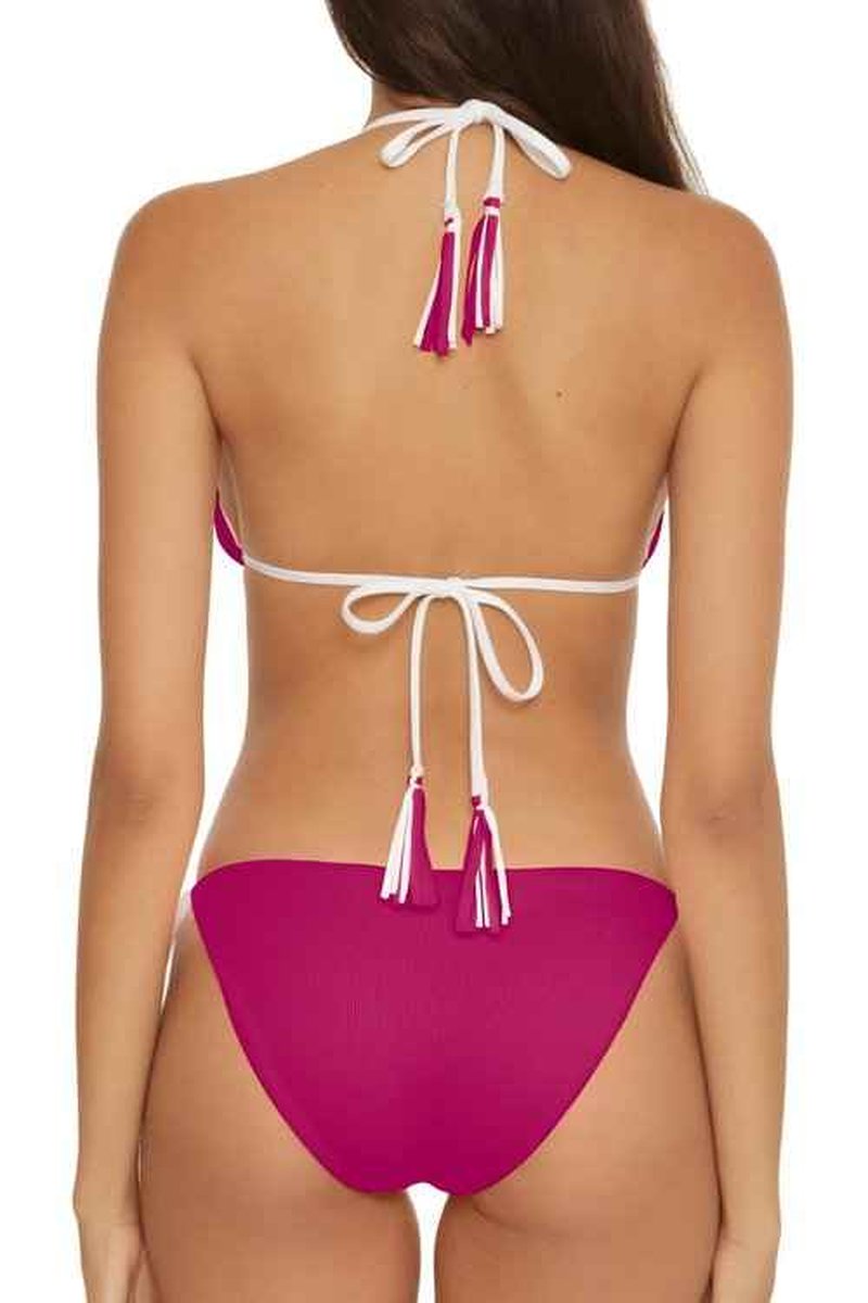 BECCA Women's Standard Modern Edge Reversible Triangle Top and Tie Side Bottom Bikini Set, Adjustable, Two Piece Swimsuits, Pomegranate
