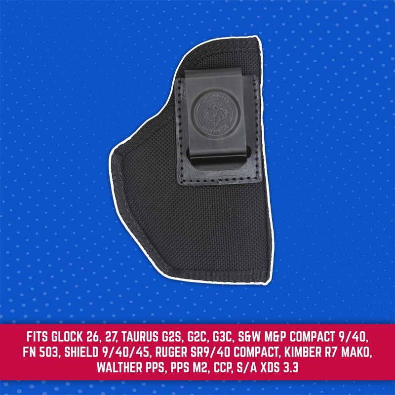 Desantis Super Stealth Gun Holster, Inside The Waistband Holster, Fits Glock 26, 27, Taurus G2S, G2C, G3C, M&P CPT 9/40, Shield 9/40/45, Walther PPS, and PPSM2, Ambidextrous IWB Holster, Black