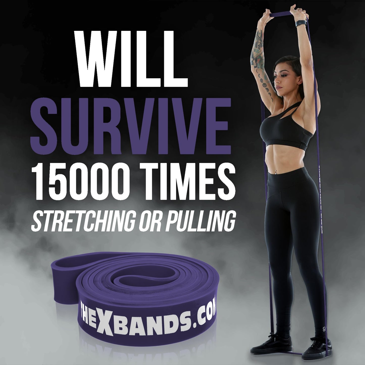 The x Bands Extra Durable Long Resistance Bands by Best for Exercise, Pull-Ups, Powerlifting, Mobility Training, CrossFit, Stretching, Yoga, Fitness, and Workout - Single Band or Set of 2 (Purple)