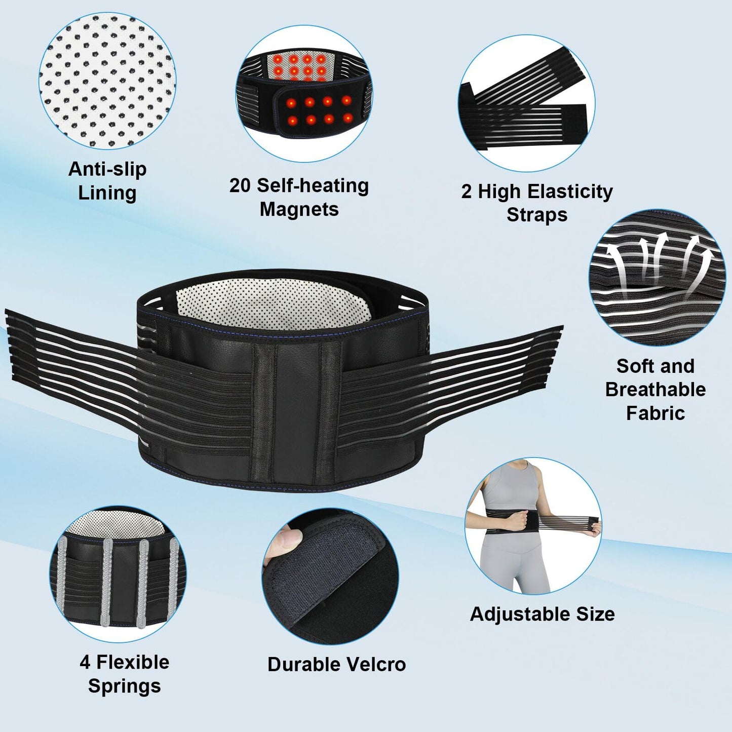 Back Brace for Lower Back Pain Relief, Lumbar Support Belt for Work for Men&Women with Magnet, 4 Reinforced Stays, Self Heating Adjustable Back Support for Sciatica, Herniated Disc, Scoliosis (Large)