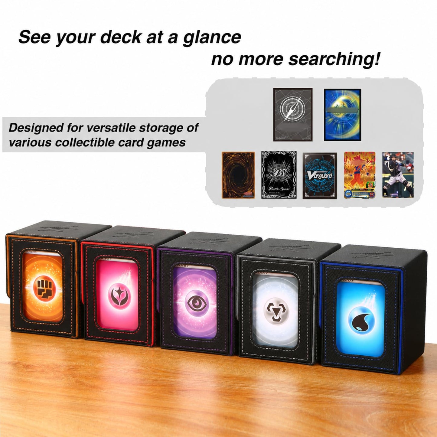 Venssu MTG Deck Box for Commander Display,Card Deck Box Fits 100 Double Sleeved Cards, TCG Card Storage (Green and Grey, 1 window)