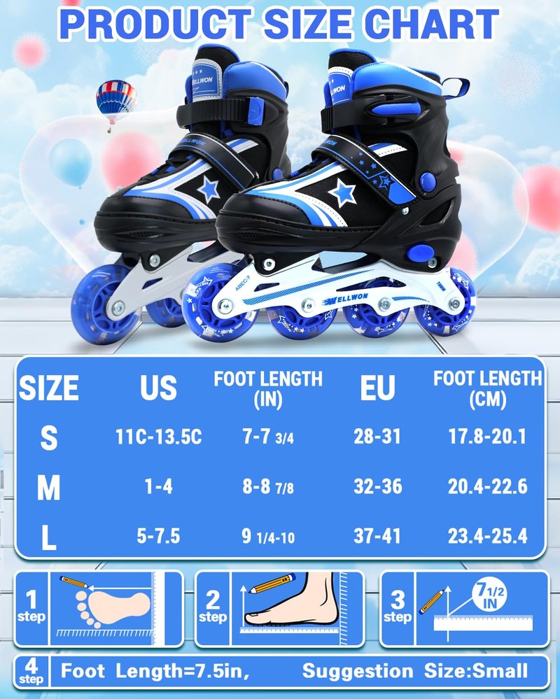 Kids Inline Skates for Boys and Girls Ages 6-12, Adjustable Beginner Skates with Light Up Wheels for Kids Youths Teen