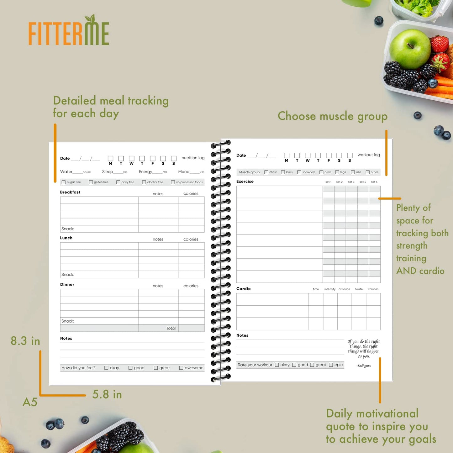 Fitness Journal And Workout Planner - Exercise And Nutrition Journal For Health And Weight Loss - Workout Journal For Women And Men - Fitness Tracker Notebook And Gym Log Book With Motivational Quotes