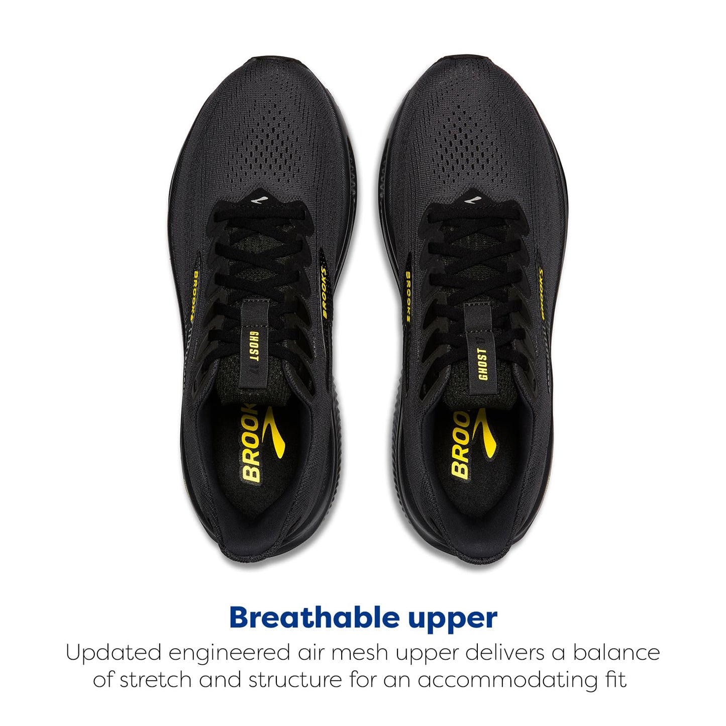 Brooks Men’s Ghost 17 Neutral Running Shoe - Ebony/Black/Yellow - 15 Medium