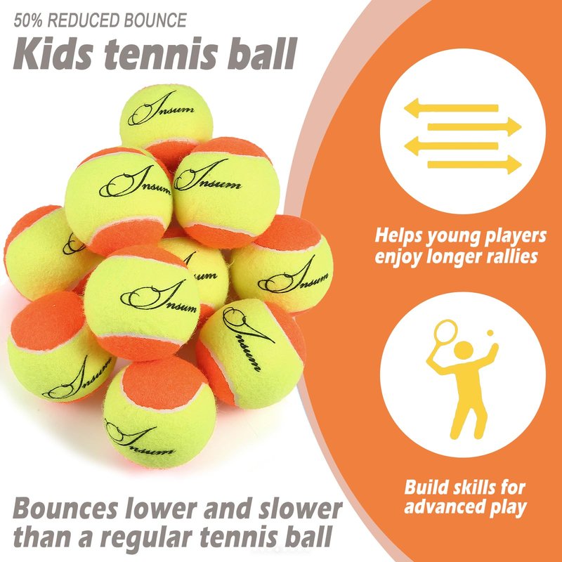 INSUM Tennis Balls, 75% Low Pressureless Tennis Balls for Beginners, Made of Premium Durable Felt, Idea for Little Beginner Practice