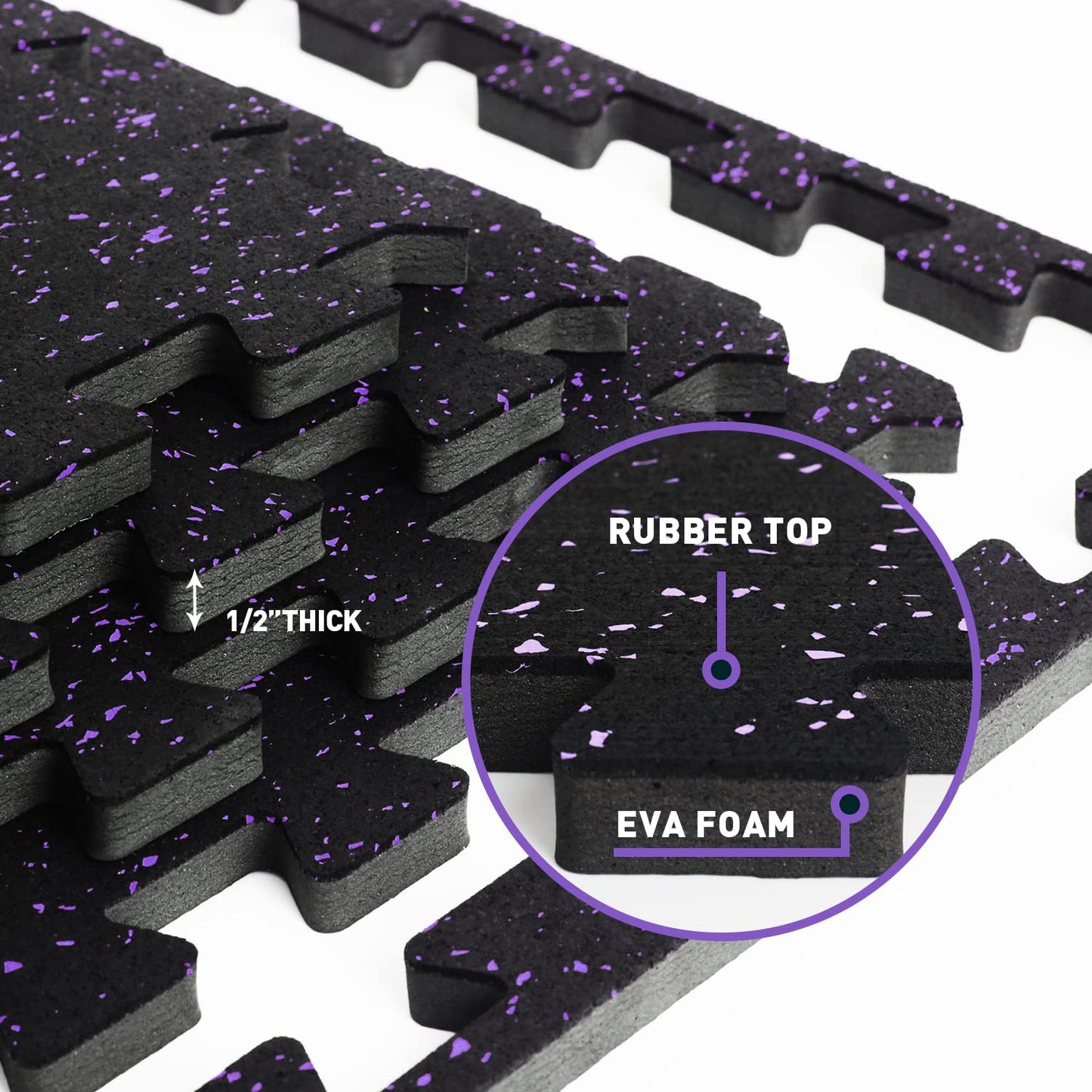 0.56" Thick 48 Sq Ft Rubber Top High Density EVA Foam Exercise Gym Mats 12 Pcs - Interlocking Puzzle Floor Tiles for Home Gym Heavy Workout Equipment Flooring - 24 x 24in Tile, Black&Purple