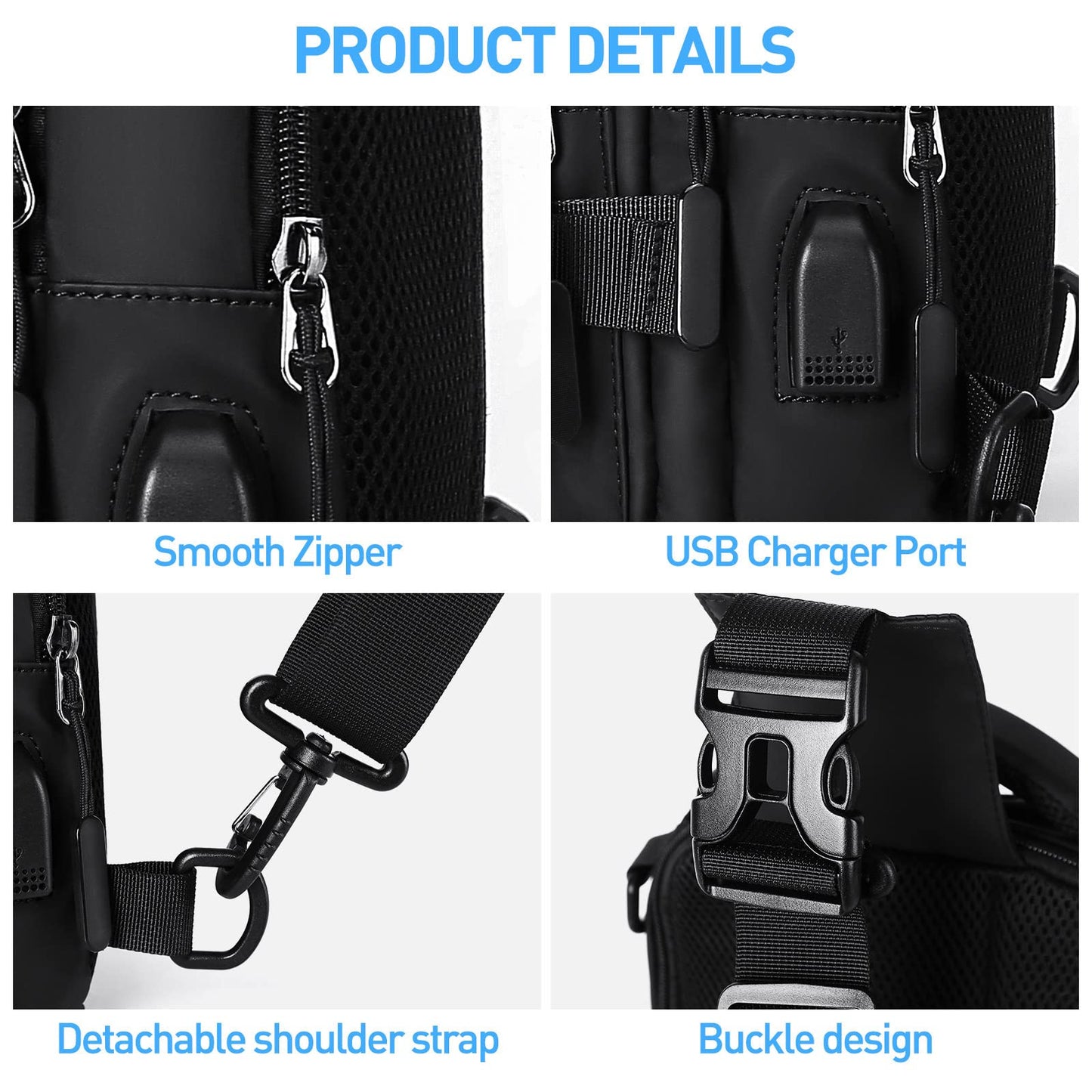 SEAFEW Anti Theft Sling Crossbody Backpack Shoulder Bag for Men, Lightweight One Strap Motorcycle Back Pack Sling Bag Backpack for Hiking Walking Biking Travel Cycling with USB Charger Port