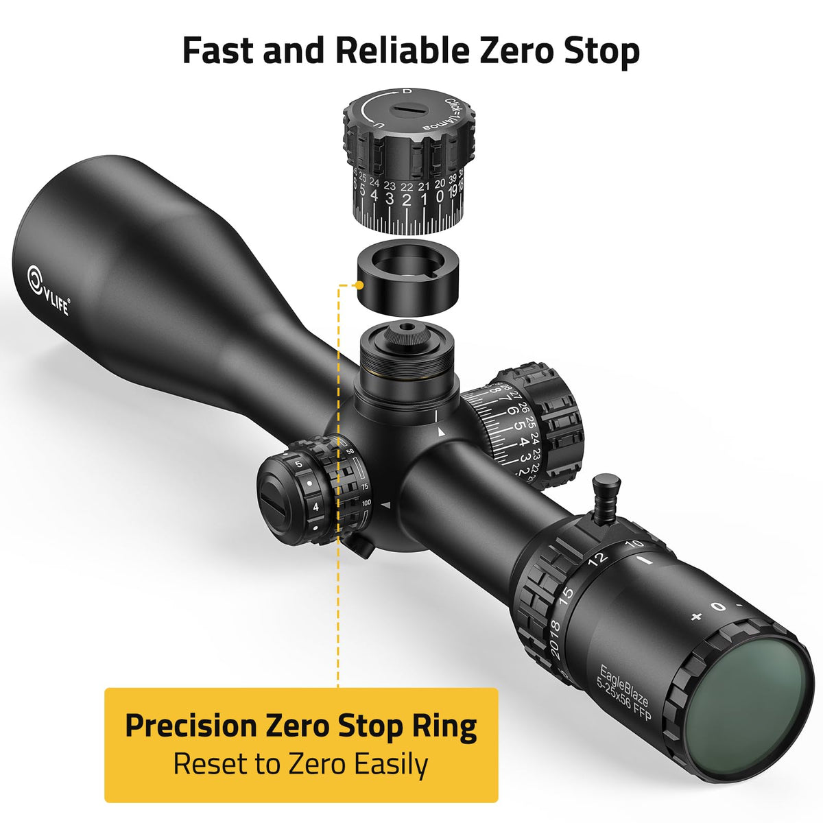 CVLIFE EagleBlaze 5-25x56 FFP Rifle Scope - ED Glass, Zero Stop, Illuminated Reticle, Side Parallax Adjustment - First Focal Plane - Long Range Rifle Scope for Hunting - 34mm Tube