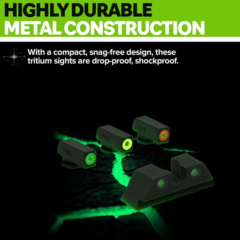 Meprolight Mepro Hyper-Bright Tritium Day/Night Sights - Tritium Powered Fixed Pistol Optic, No Battery Required, Glock Standard Frame, Orange Ring