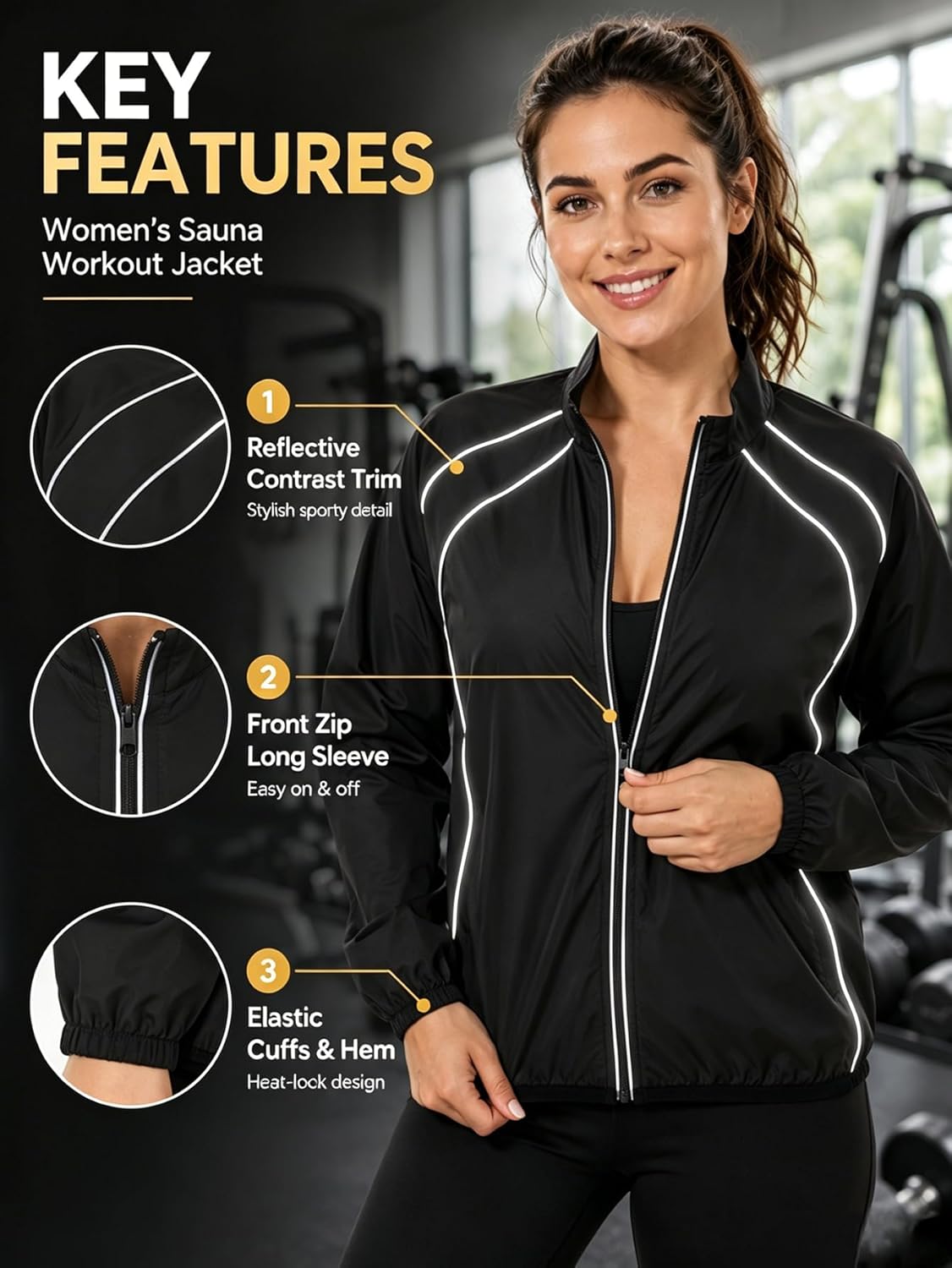 Sauna Suit for Women - Long Sleeve Zipper Sweat Jacket for Gym Workout & Running | Fitness Apparel