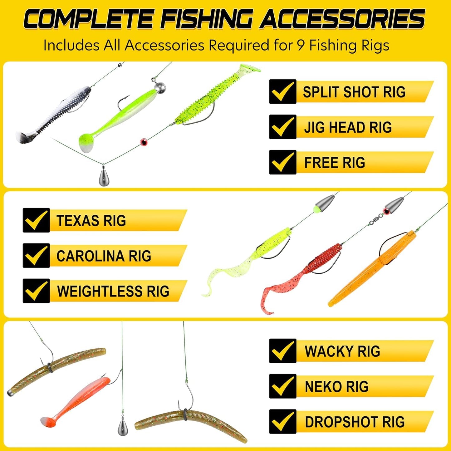 PLUSINNO 229PCS Fishing Accessories Kit with Double-Side Fishing Tackle Box, Abundant Fishing Gear Include Fishing Hooks Jig Head Weights Sinkers, Fishing Equipment for Trout Bass Crappie