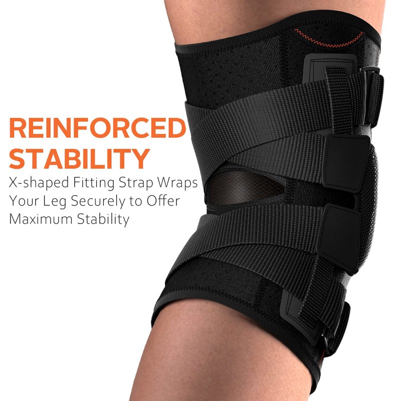 Omples Hinged Knee Brace for Knee Pain, Meniscus Tear Knee Support with Side Stabilizers for Men and Women, Patella Knee Brace for Arthritis Pain Running Working Out Black (Medium)