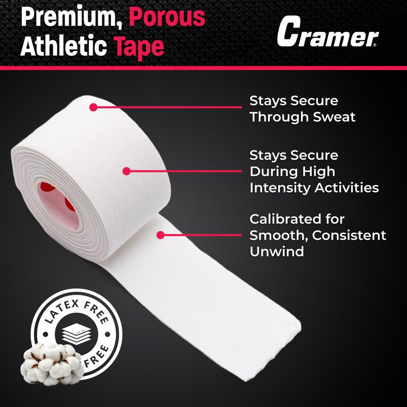 Cramer 950 Premium White Porous Athletic Tape, 1.5” x 15 Yards, Strong Adhesive Sports Tape, Easy Tear, Breathable Cotton, Latex-Free, Bulk Case of 32 Rolls for Ankle, Wrist & Injury Taping
