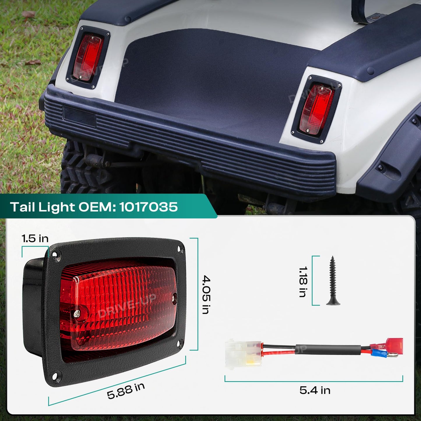 DRIVE UP LED Tail Light Kit for Club Car DS 1982-Up Golf Cart with 3 Wire Club Car Taillights OEM1017035