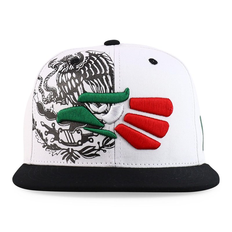 Trendy Apparel Shop Hecho En Mexico Eagle 3D Embroidered Flat Bill Snapback Cap - White Black Mexico