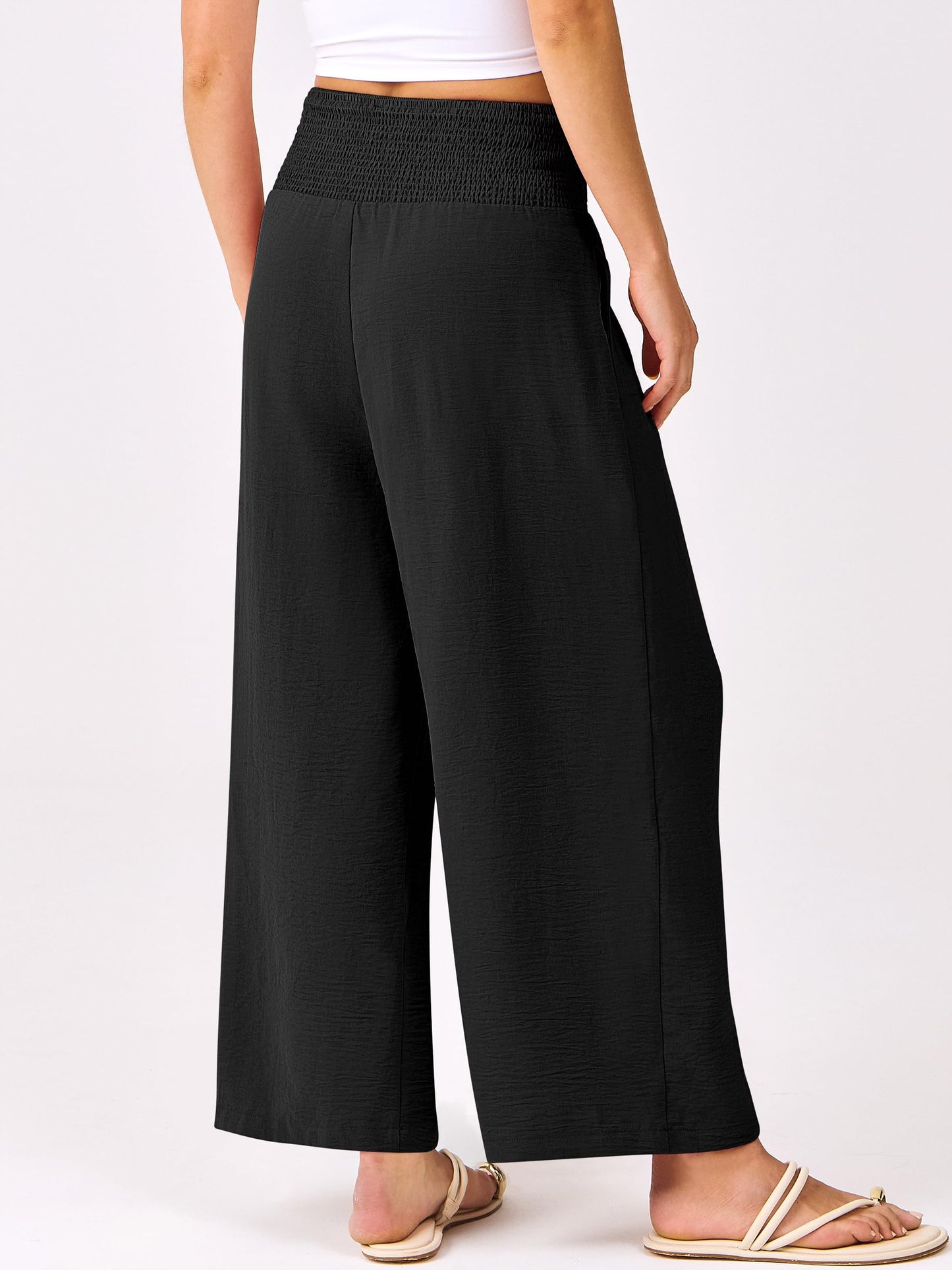 ANRABESS Womens Wide Leg Palazzo Pants with Pockets,Black,L