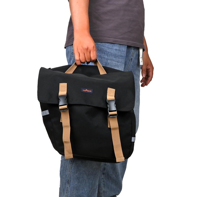 TOURBON Black Bike Bag Panniers 24L Bicycle Rear Rack Saddlebag With Reflective Stripe