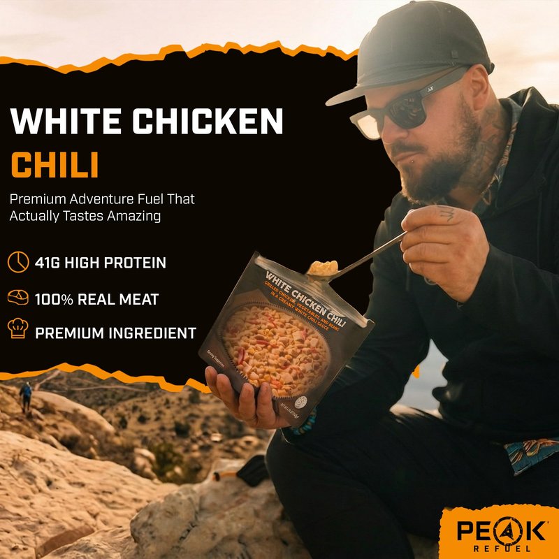 Peak Refuel White Chicken Chili | 41g Protein | 760 Calories | 100% Real Meat | Premium Freeze Dried | Amazing Taste & Quality | Backpacking & Camping & Prepper Food | 2 Servings