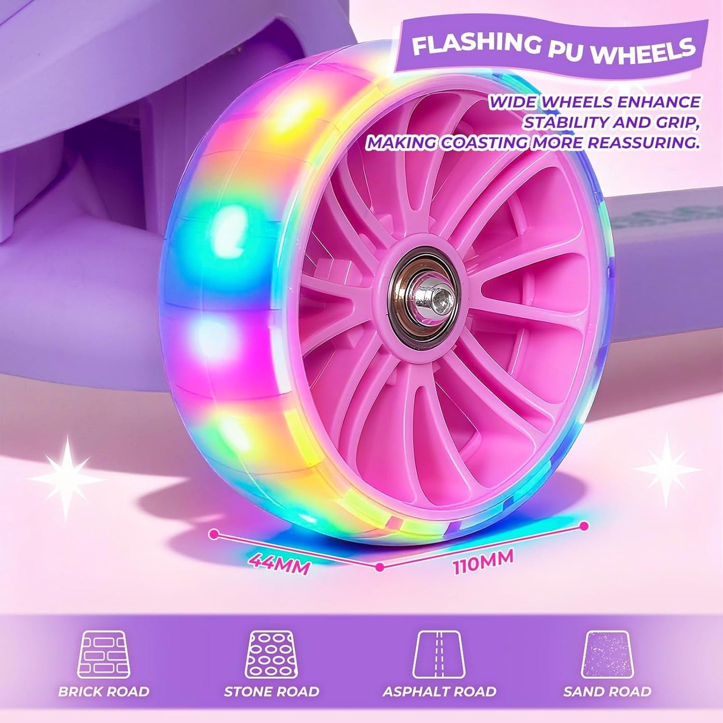 Kids Scooter for Girls & Boys - Light Up Wheels, Adjustable Height, Lean-to-Steer | Ages 3-8, Supports Up to 110 LBS