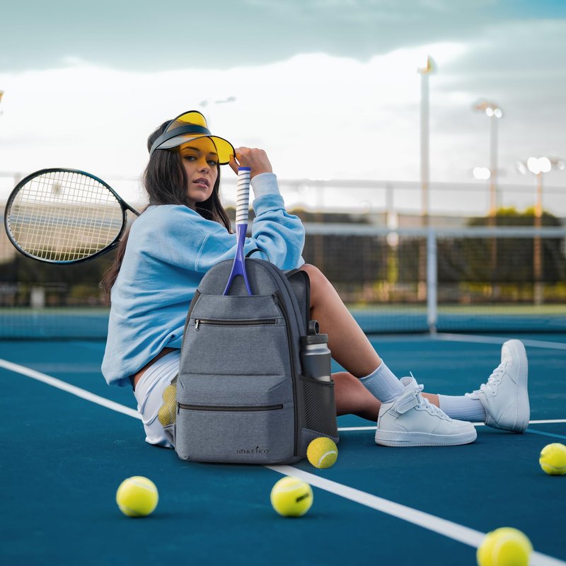 Athletico City Tennis Bag - Tennis Backpack for Men & Women Holds 2 Rackets & Shoes - Bags With Racquet Holder For Tennis, Pickleball, Squash & Badminton - Women's (Gray)