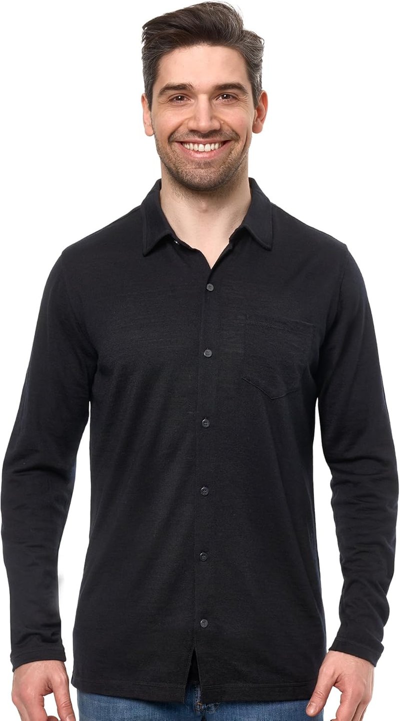 Merino Wool Shirts for Men - Lightweight Breathable Button-Up in Long & Short Sleeve Options