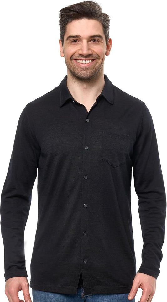 Merino Wool Shirts for Men - Lightweight Breathable Button-Up in Long & Short Sleeve Options