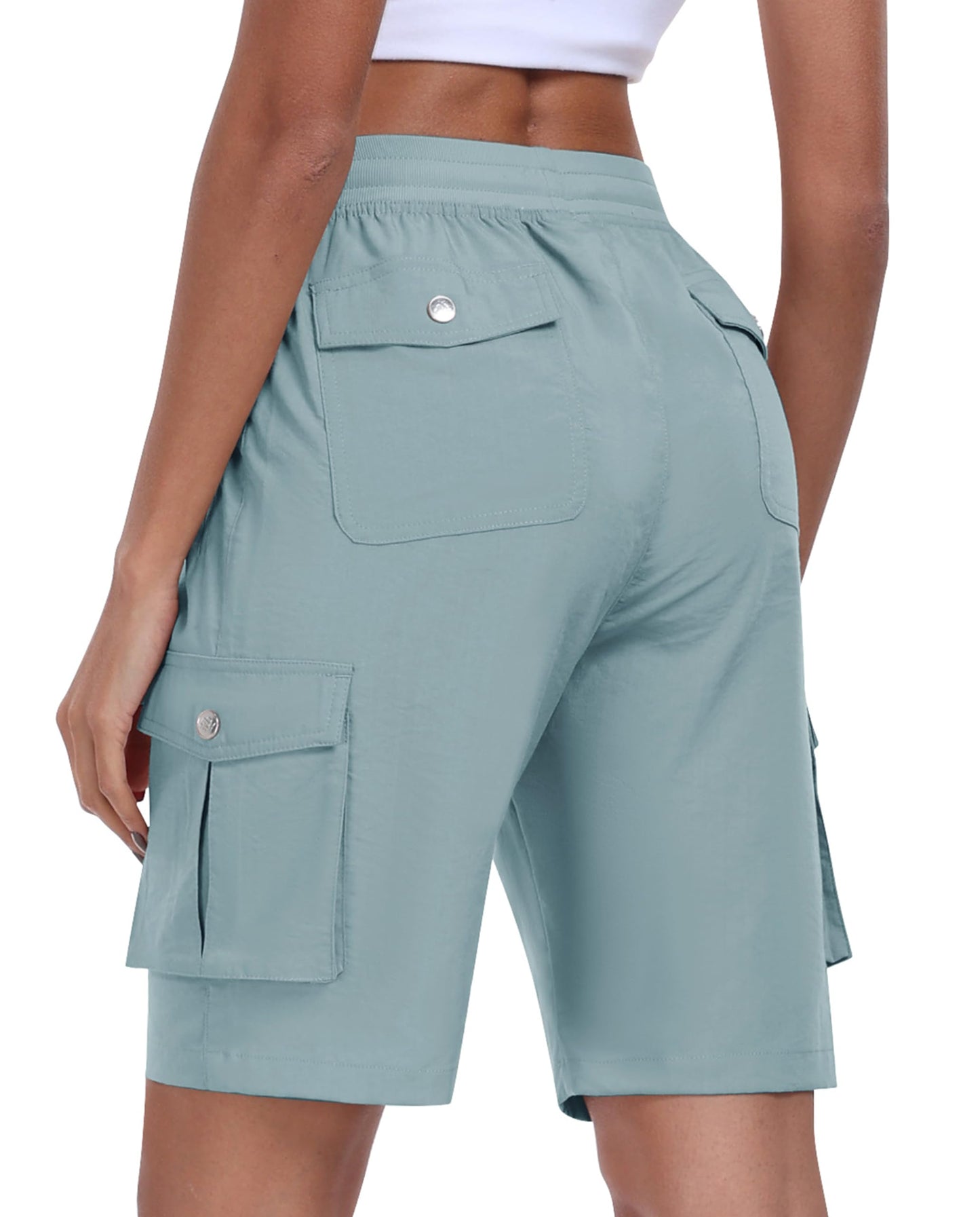 MoFiz Hiking Cargo Shorts for Women Outdoor Quick Dry Athletic Shorts for Boating Camping with Pockets Grey Blue L
