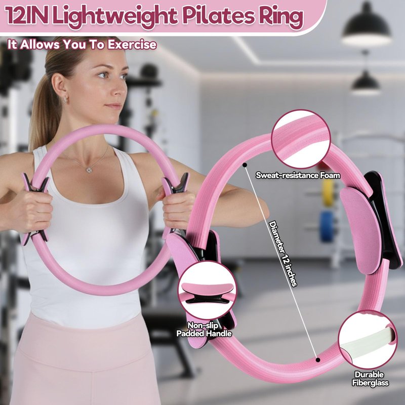 21 Pcs Pilates Ring Set for Women, Comprehensive At Home Pilates Kit with 12" Magic Circle, Pilates Ball, 5 Resistance Bands & Grip Socks, Full Body Sculpting Pilates Equipment for Home Workouts