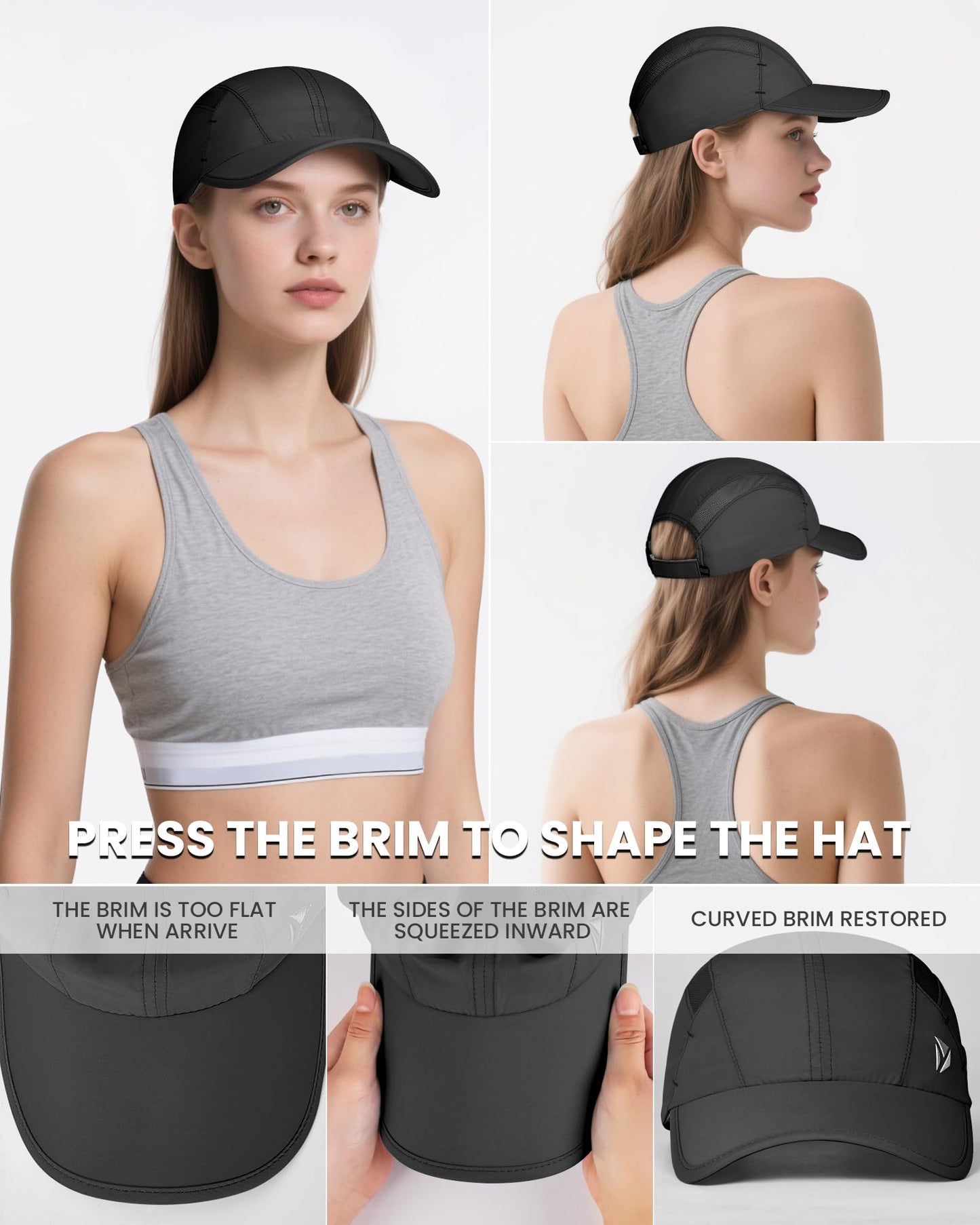 YANIKY Quick-Dry Running Hat for Men & Women Cooling Hat UPF 50+ Thin Baseball Cap Lightweight Breathable Mesh Sport Hats Black