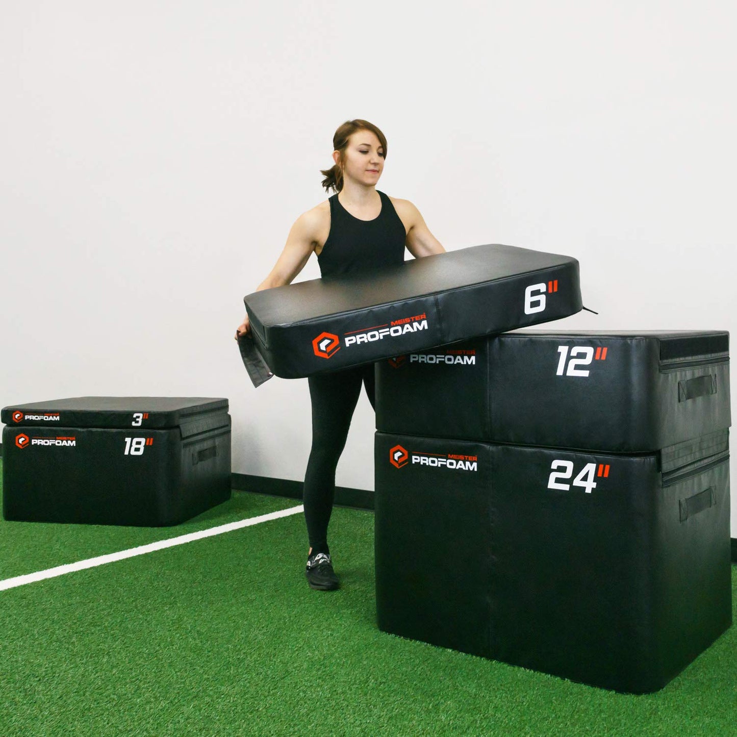 Meister PROFOAM Plyo Boxes - Foam Plyometric Jump Boxes for Professional Gyms - Black - 5 Box Set (24", 18", 12", 6", 3")