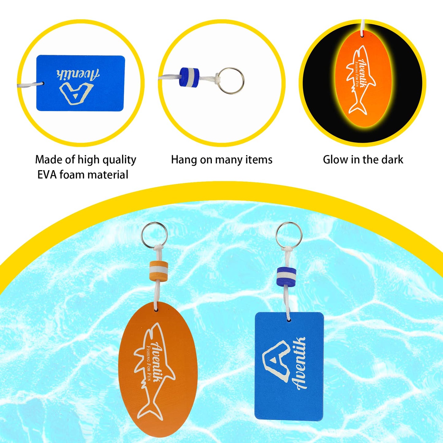 Riverruns Floating Key Ring Glow in Dark Lightweight Water Buoyant Key chain, Boat Key Chains for Water Sports (Orange & Blue, Medium)