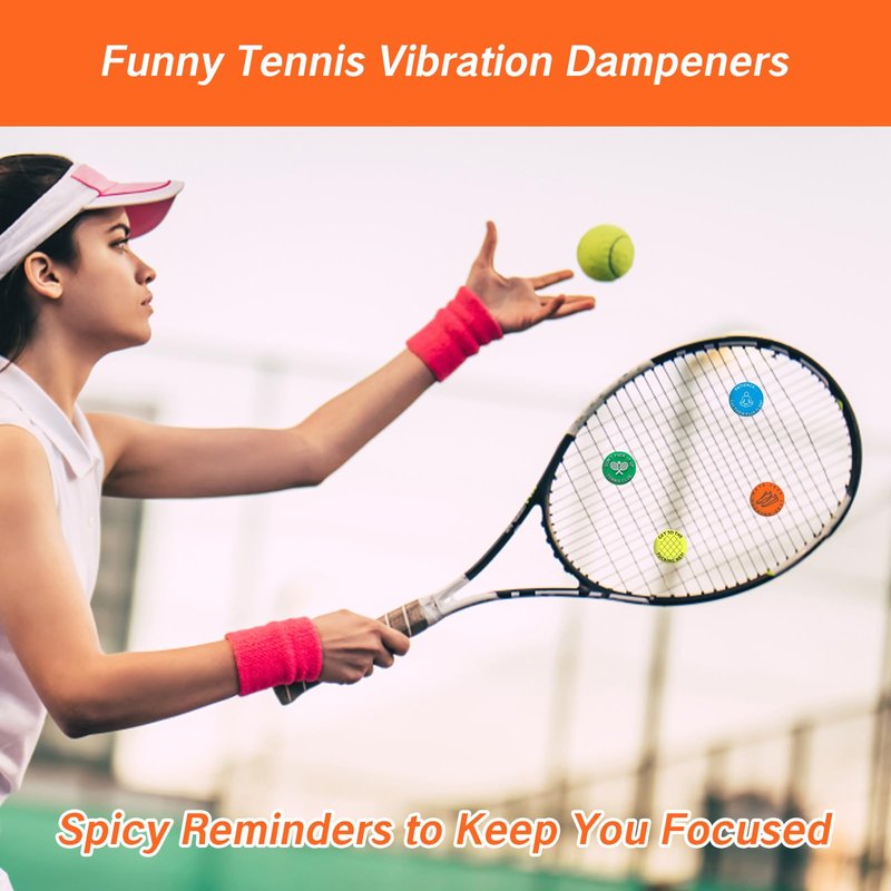 NIIIYTYB 4 Pcs Tennis Racquet Dampeners Funny Unique Silicone Dampener Tennis Dampers Racket Vibration Dampeners Fun Tennis Racket Dampers with Words Shock Absorbing Tennis Accessories