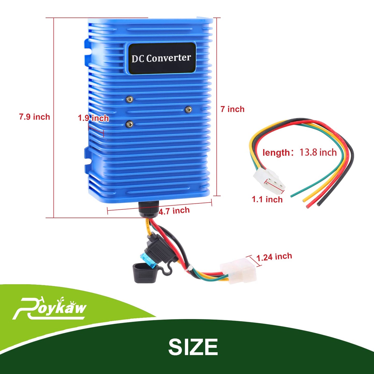 Roykaw Golf Cart 36V 48V to 12V Voltage Reducer Regulator DC Converter Compatible with EZGO Club Car Yamaha，Dual Power Source，30A 360W