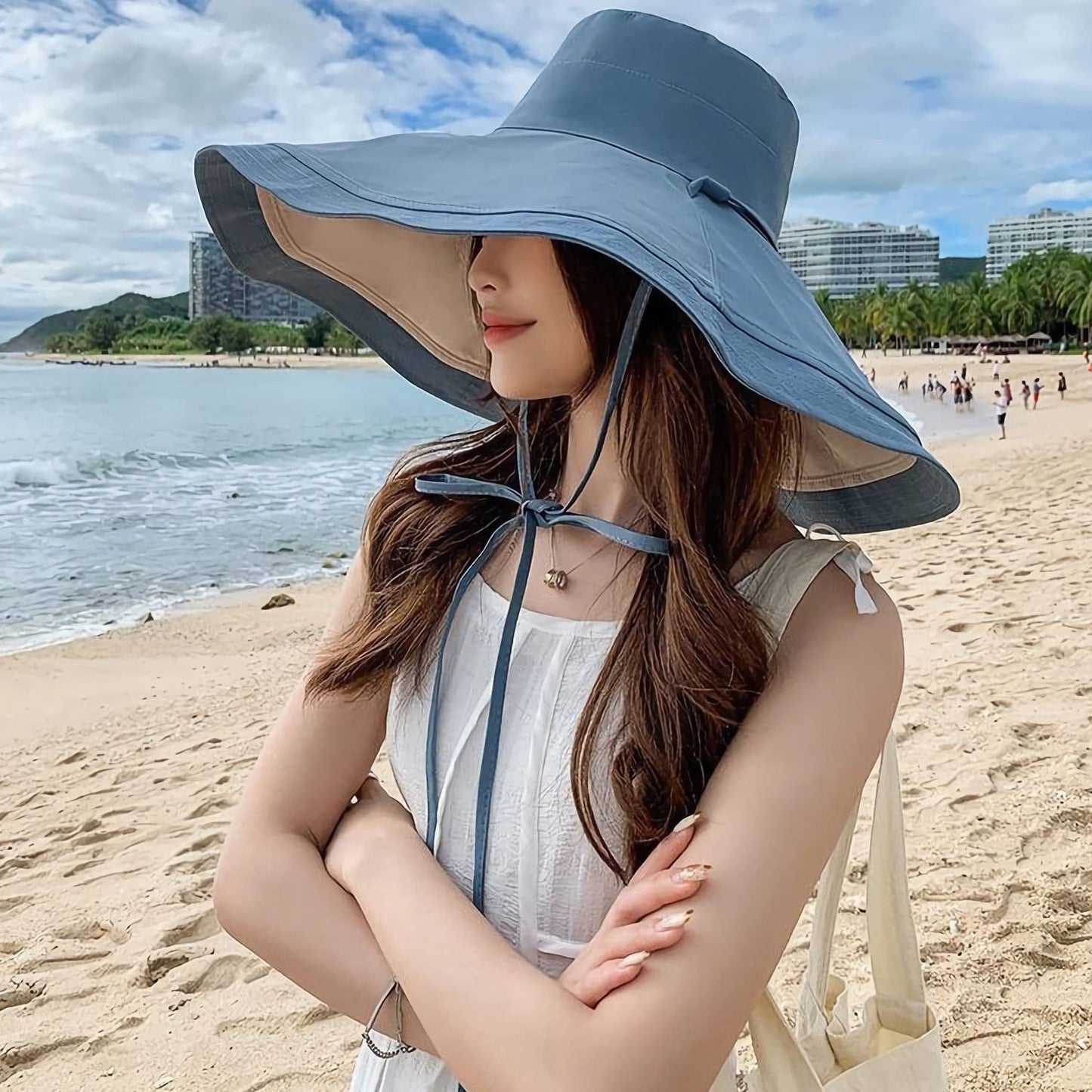 HUAMULAN 7" Wide Brim Women Summer Sun Floppy Hat Beach Bucket Hats Reversible Foldable Fishing Travel UV Protection Lady Hat