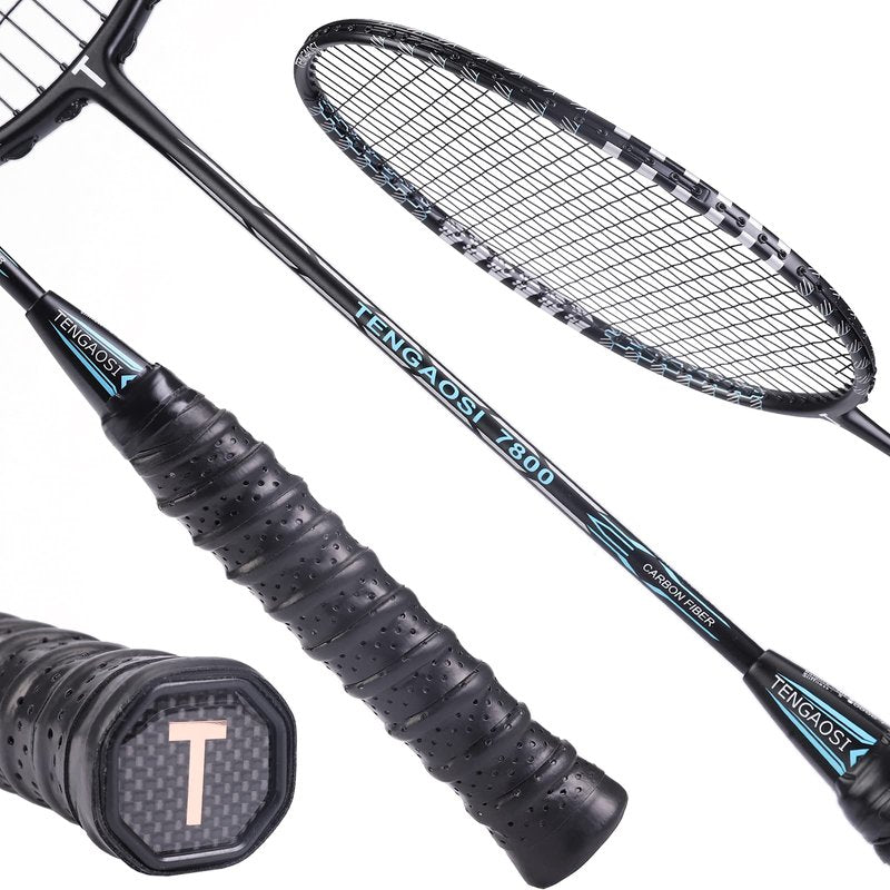 TENGAOSI Professional Badminton Racket Set of 2 Unisex-Adult ，The Racket is Made of Carbon Fiber High Tension Pre Strung Racquets (White)