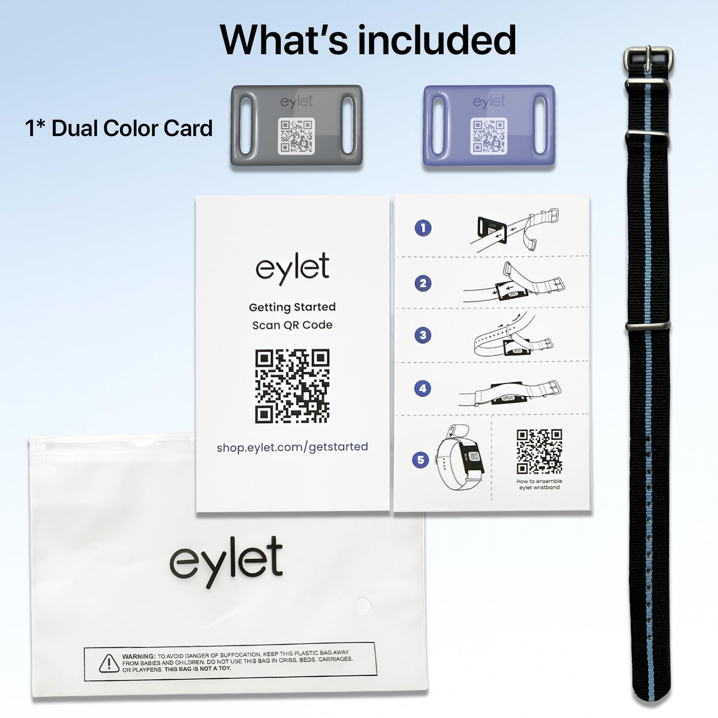 EYLET Digital Business Card v3 Wristband NFC Smart Band, No Subscription, Large Antenna, Breathable Dual-Color Strap and Card, Charcoal Black & Future Dusk Blue with Metal Buckle