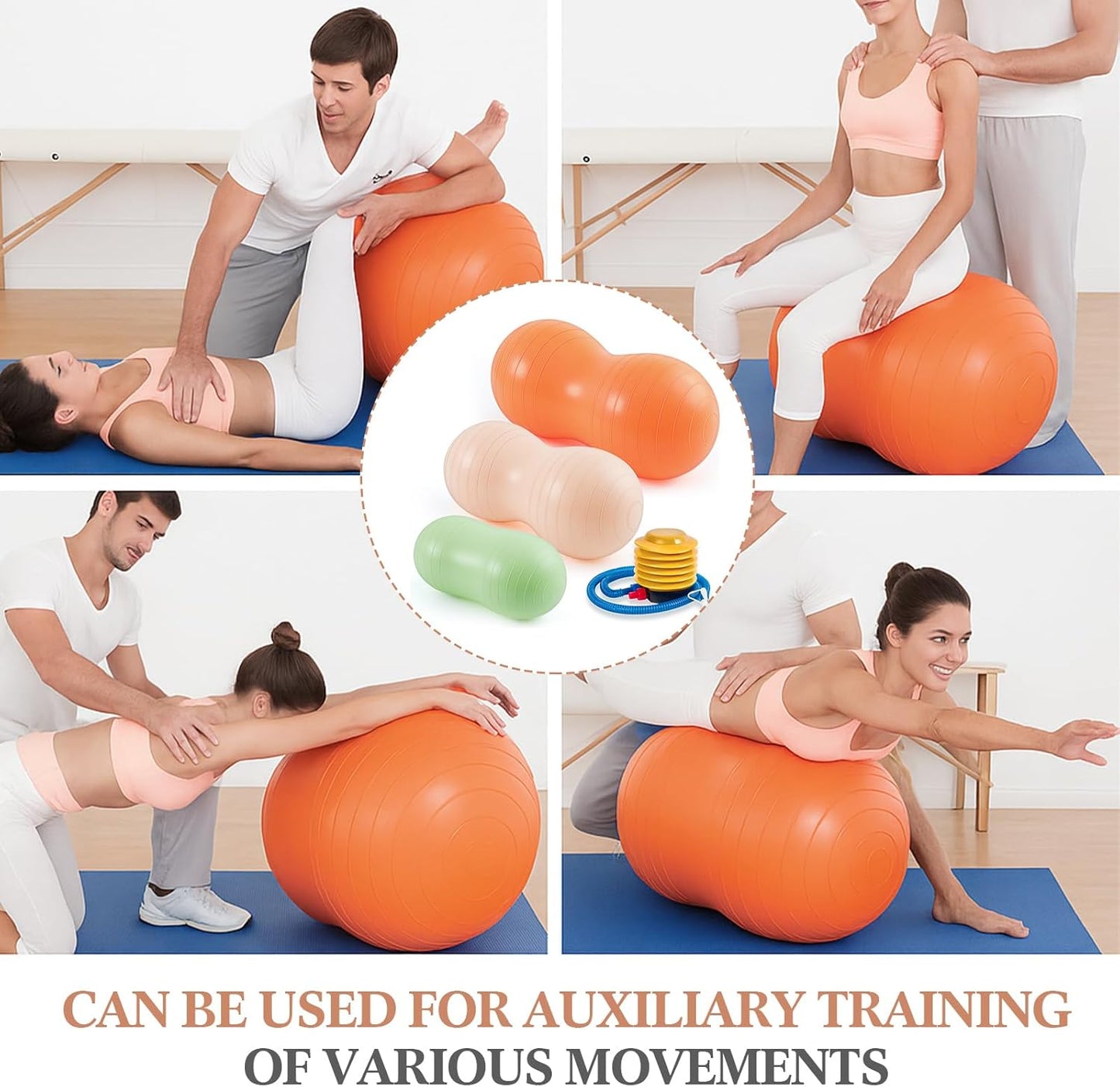 Peanut Ball for Kids Therapy - 3-Piece Anti-Burst Yoga Balance Exercise Set | Includes Pump & 3 Size Options