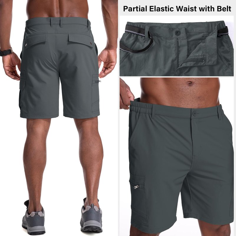 Jessie Kidden Mens Outdoor Casual Expandable Waist Lightweight Water Resistant Quick Dry Fishing Hiking Shorts (6222 Iron Grey 36)