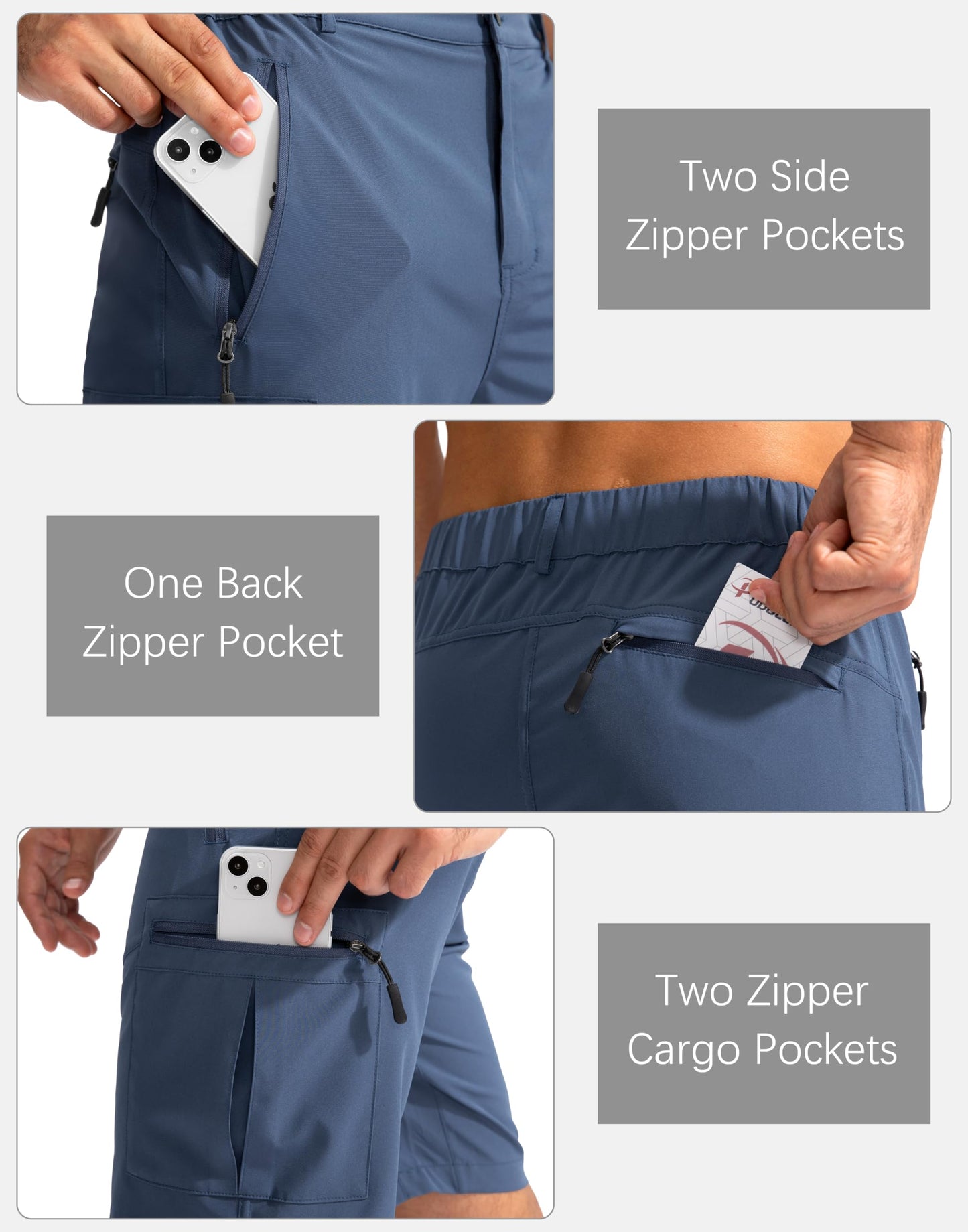 Pudolla Men's Hiking Cargo Shorts 9" Lightweight Outdoor Work Shorts for Men Travel Golf Camping Casual with 5 Zipper Pockets(Dark Navy Small)