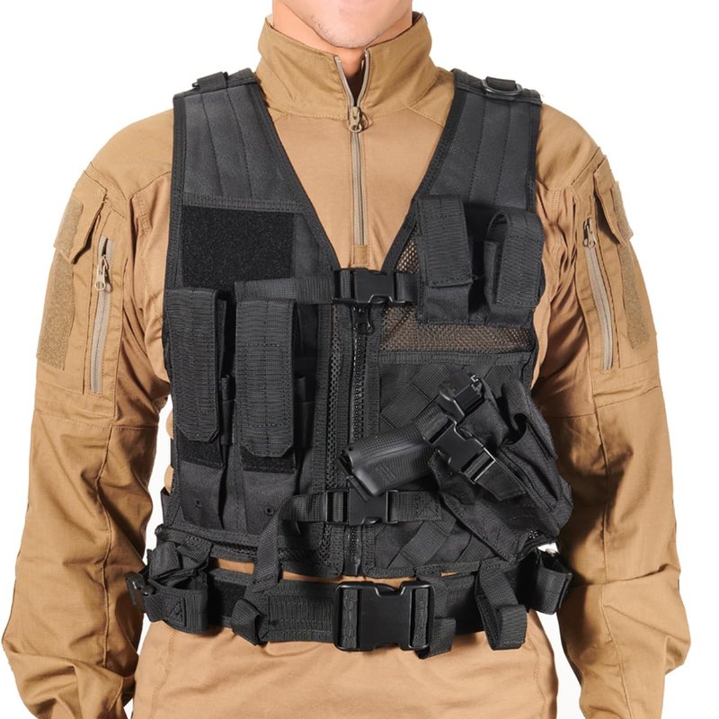 Lancer Tactical Nylon Crossdraw Airsoft Vest Youth Size w/Airsoft Pistol Holster - BLACK