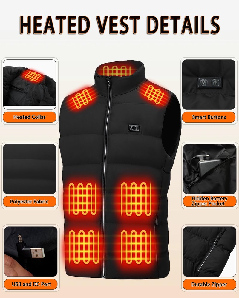 LQQSDPJ Electric Heated Vest for Men: Lightweight Warm Heated Jacket with 16000mAh Battery Pack - Winter Outdoor Hunting