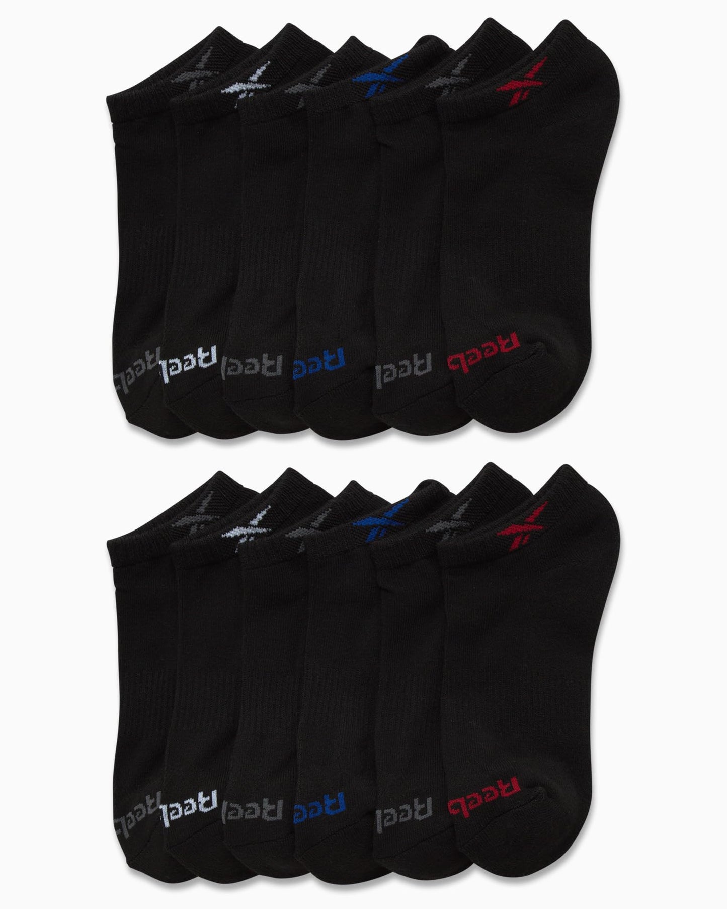 Reebok Boys Low Cut Socks - 12 Pack Stretch Performance No Show Socks with Arch Support - Cushioned Athletic Socks for Boys, Size Large, Black Logo