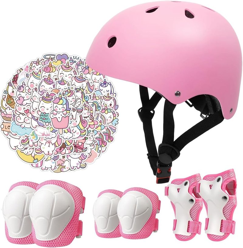 Kids Bike Helmet Set - CPSC Certified Protective Gear with Knee, Elbow, and Wrist Pads | Adjustable Black Helmet for Ages 2-8