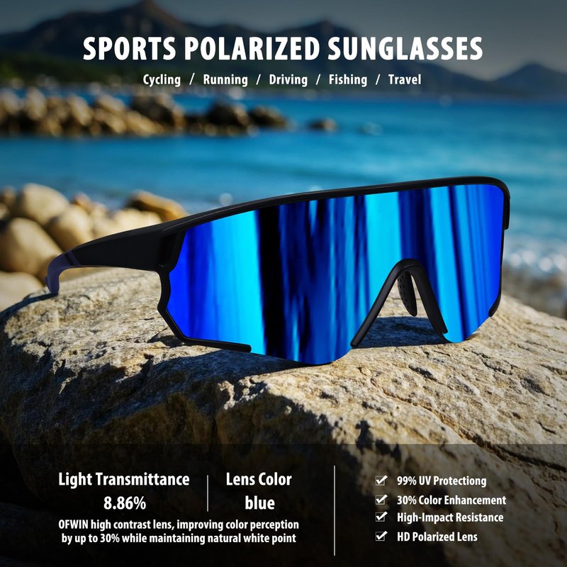 Ofwin Polarized Sports Sunglasses for Men Women UV Protection Cycling Bike Running Wrap Around Sun Glasses Matte Black Frame/Gray Lens