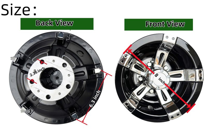 Golf Cart 8" Wheel Covers Hub Caps W/Chrome Spokes for EZGO Cub Car Yamaha Golf Cart Package(Set of 4pcs