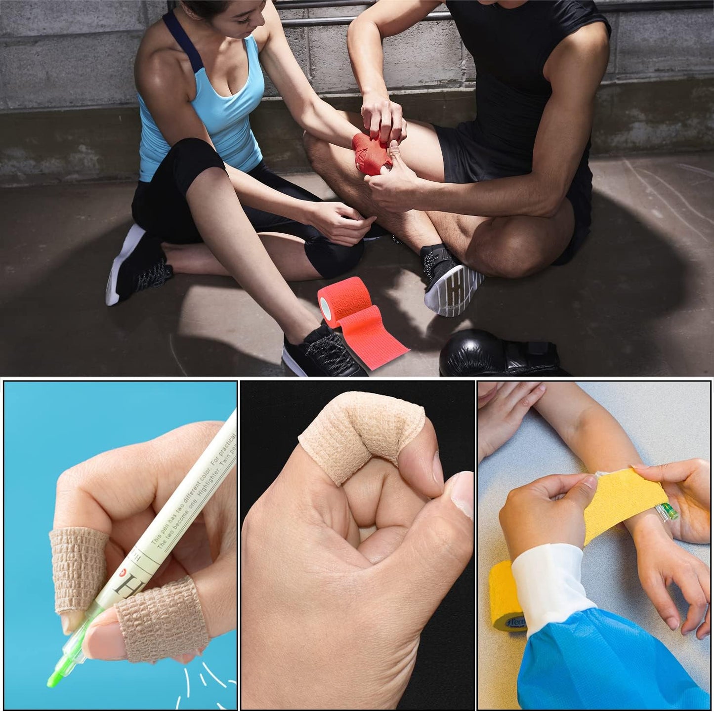 Self-Adhesive Bandage Wraps - 6 Pack | 2 Inch, 5 Yard, 12 Color Options for Sports & Swelling Relief