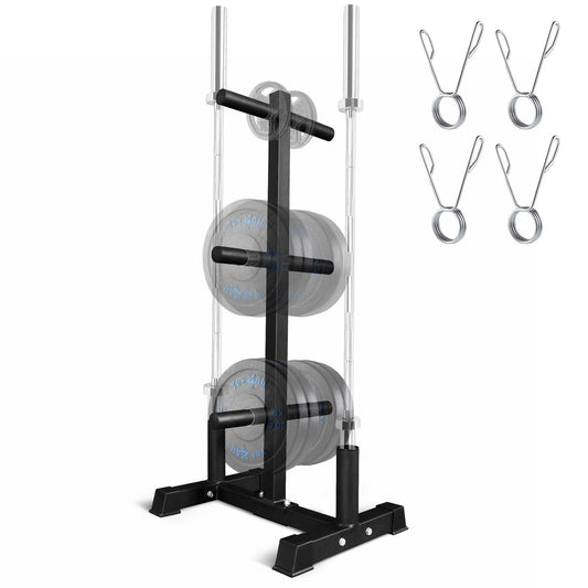 Yes4All 6-Pegs Olympic Weight Plate & 2 Barbells - Weight Plate Tree Holder & Vertical Barbell Storage Rack